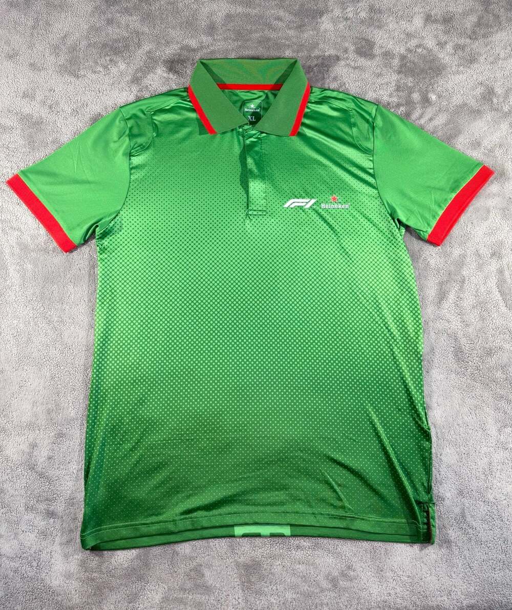 Official F1 Formula 1 x Heineken Men's Short Sleeve Polo Shirt Green Red, XL
